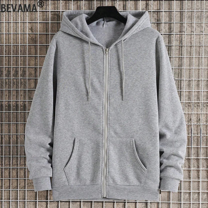 Autumn Fleece Men's Hoodies Loose Casual Zipper Jacket Streetwear Solid Color Sweatshirts Male Sportwear Hooded Coats Cardigan