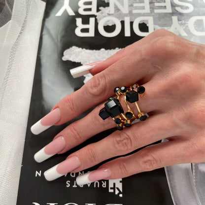 Irregular Geometric Chunky Stone Opening Rings for Women Rhinestone Crystal Wedding Rings Creative Party Jewelry Holiday Gifts