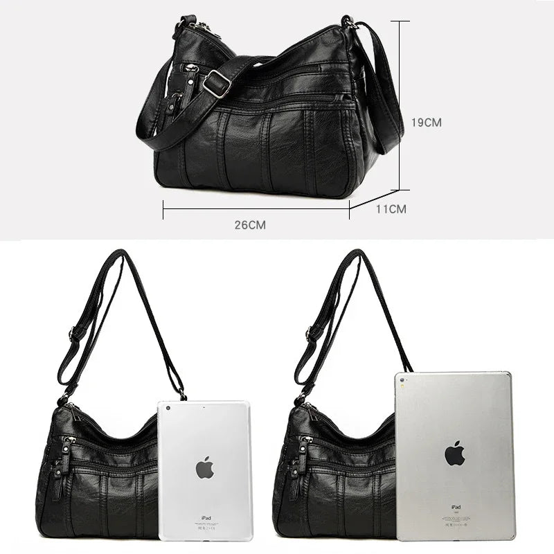 Fashion Soft Leather Crossbody Bags for Women 2025 Casual Female Multi Pocket Messenger Bags Retro Handbags Ladies Shoulder Bags