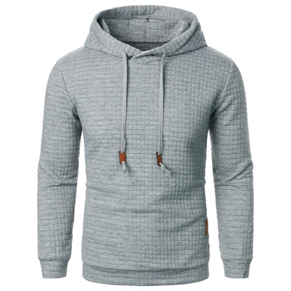 Autumn/Winter men's jacquard plaid hoodie long sleeve hoodie warm color hooded sweatshirt coat
