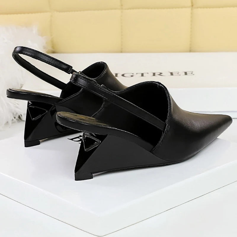 Bigtree Shoes New Designer Wedge Heels Shoes Hollow Back Strap Sandals Women Summer Shoes 2025 Fashion Pointed Tip Women Pumps