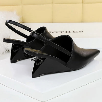 Bigtree Shoes New Designer Wedge Heels Shoes Hollow Back Strap Sandals Women Summer Shoes 2025 Fashion Pointed Tip Women Pumps