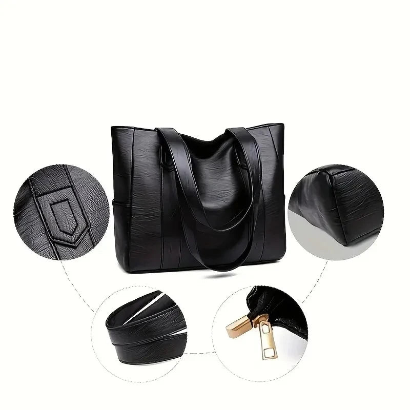 1pc Vintage Large Capacity Tote Bag Retro Vegan Shoulder Bag Women's Casual Handbag For Commute