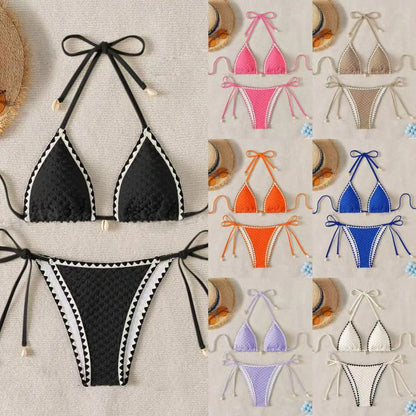 Sexy Halter Wrinkled Weave Bikini Set Shell Designer Swimsuit Women Push Up Micro Bikinis Summer Bathing Suit Swim Beach Wear
