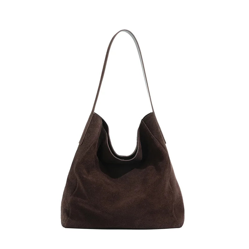 New suede velvet underarm tote bag for autumn and winter Simple large capacity first layer frosted cowhide handbag shoulder bag