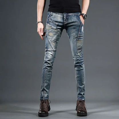 Slim Fit Buggy Men's Jeans Tight Pipe Skinny Motorcycle Trousers Aesthetic Stylish Casual Goth Trend 2025 Soft Male Cowboy Pants