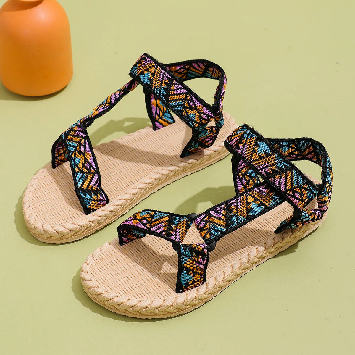 Women's fashion trend School Beach non-slip wear soft soled Velcro flat sandals