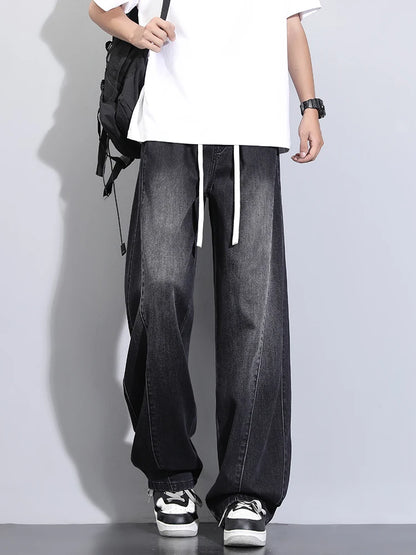 Summer Lyocell Jeans Men Korean Fashion Wide Leg Straight Denim Pants Light and Thin Cool Baggy Jeans Trousers