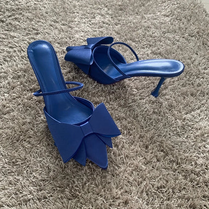 Women's Shoes 2024 New Fashion Bow Slingback High Heels Sexy Dress Stiletto Heel Pointed Toe Women High Heel Sandals