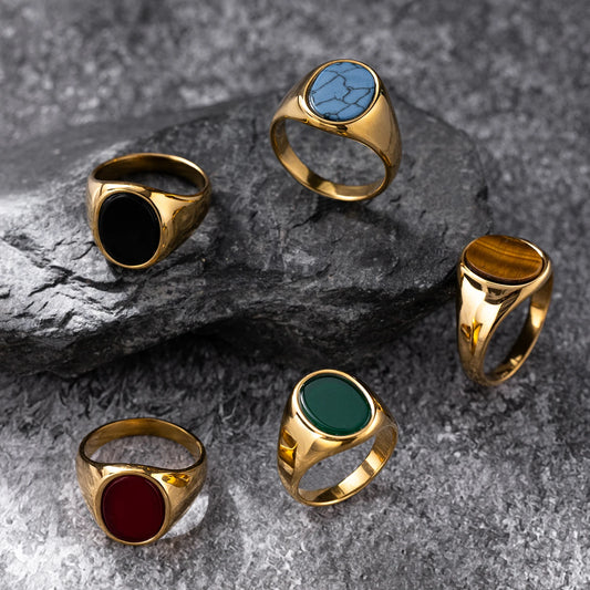 Luxurious Retro Black Agate & Tiger Eye Stone Men Women  Trendy Ring - Casual Fashion, 316L Stainless Steel Handmade Jewelry
