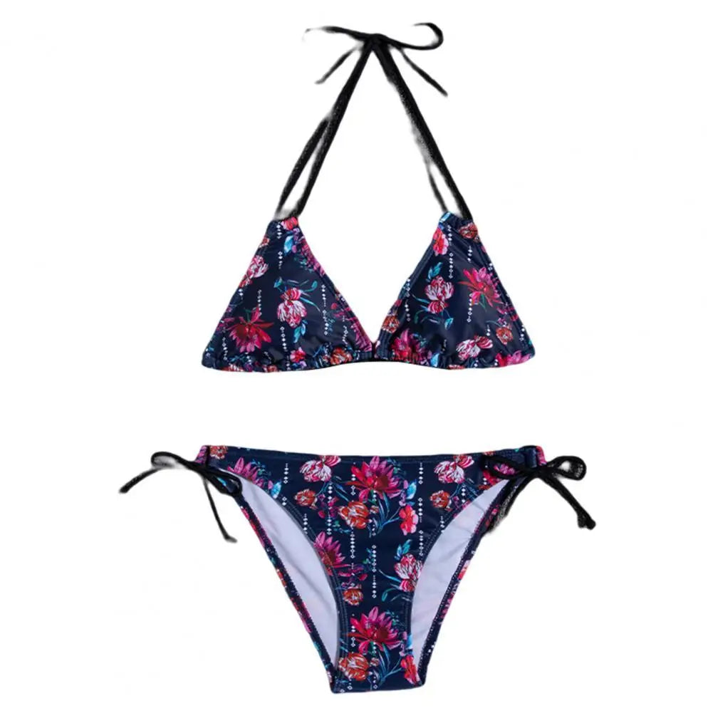1 Set  Women Swimsuit  Padded  Three-point  Stretchy  Beautiful Floral Print Bikini Set  for Swimming Pool