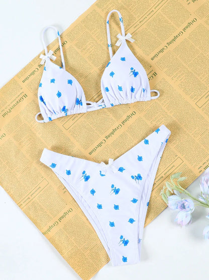 Push Up Bikini Set Bow Swimwear Women Plaid Bikinis String Beachwear Two Piece Suit Biquini Bandage Bathing Suit