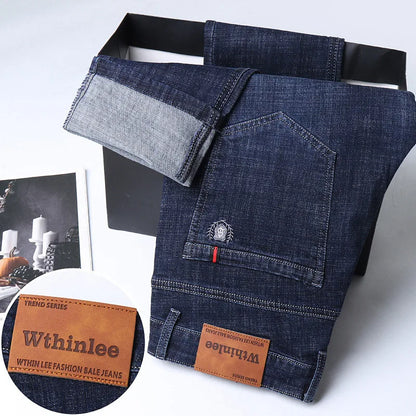 Male  All-match Brand Trousers Four Season Men's High Quality Jeans  Business Casual High Waist Denim Pants Simplicity Cool