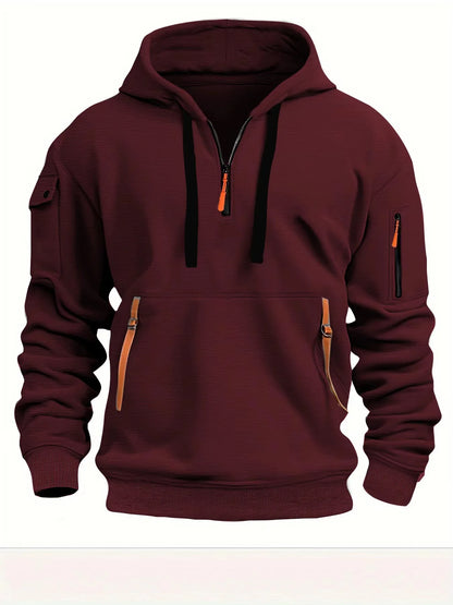 Spring and Autumn New Men's Zipper Multi Pocket Hoodie Fashion Sports Street Trend Long Sleeve Hoodie Loose Jacket