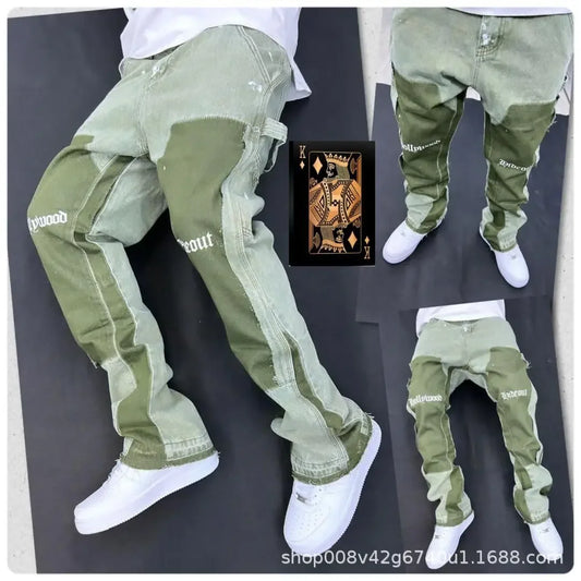 2023 Vintage Men's Jeans Distressed Vibe Bell Bottoms Clean Fit Woodworking Workwear Denim Pants For Outdoor Trade