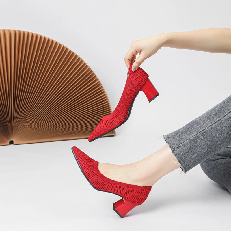 High Heel Women's 2025 Spring and Autumn New Soft Knitted Breathable and Comfortable Shoes