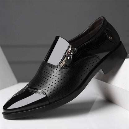 Leather Dress Shoes Men Fashion Summer And Autumn Men Leather Shoes Pointed Toe Low Heel Zipper Mens Leather Athletic Shoes