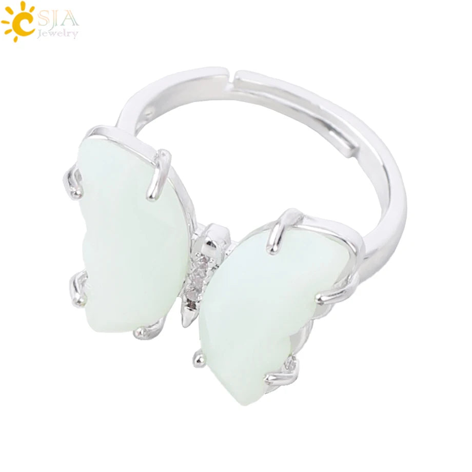Gold Color Crystal Ring Natural Gemstone Butterfly Rings for Women Amethysts Lapis Lazui Pink Quartz Adjustable Engagement  H125