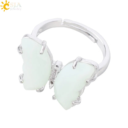Gold Color Crystal Ring Natural Gemstone Butterfly Rings for Women Amethysts Lapis Lazui Pink Quartz Adjustable Engagement  H125