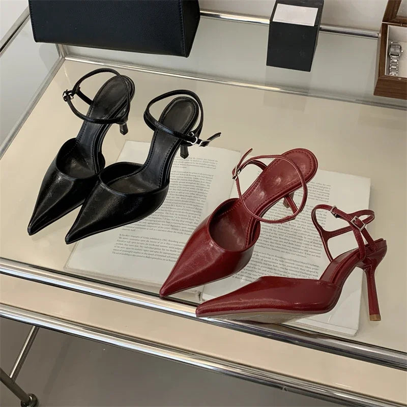 Eilyken Fashion Buckle Strap Women Pumps Sexy Pointed Toe Thin High Heels Slingbacks Sandals Fashion Wedding Party Mule Shoes