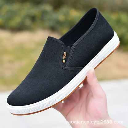 Men's Canvas Sneakers Casual Slip-On Vulcanized Lightweight Flat Shoes Affordable Free Shipping