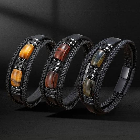 Wholesale Natural Stone Leather Bracelet Bulk Order for Men Women Handmade Adjustable Boho Beaded Jewelry