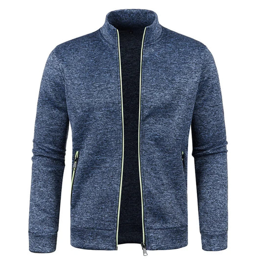 Autumn Winter New Men's Long Sleeves Zipper Knit Thin Fashion Hoodies Sweatshirt Solid Color Thicker  Top Slim Fit Male Clothing