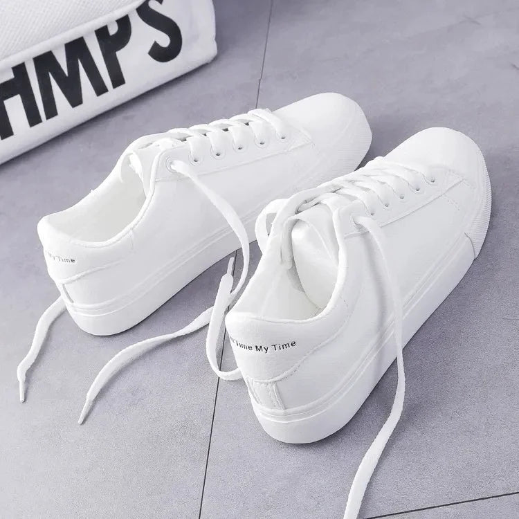 PU Leather White Shoes New Fashion Platform Shoes Solid Color Casual Shoe Classic Sneakers