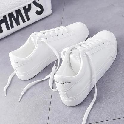 PU Leather White Shoes New Fashion Platform Shoes Solid Color Casual Shoe Classic Sneakers