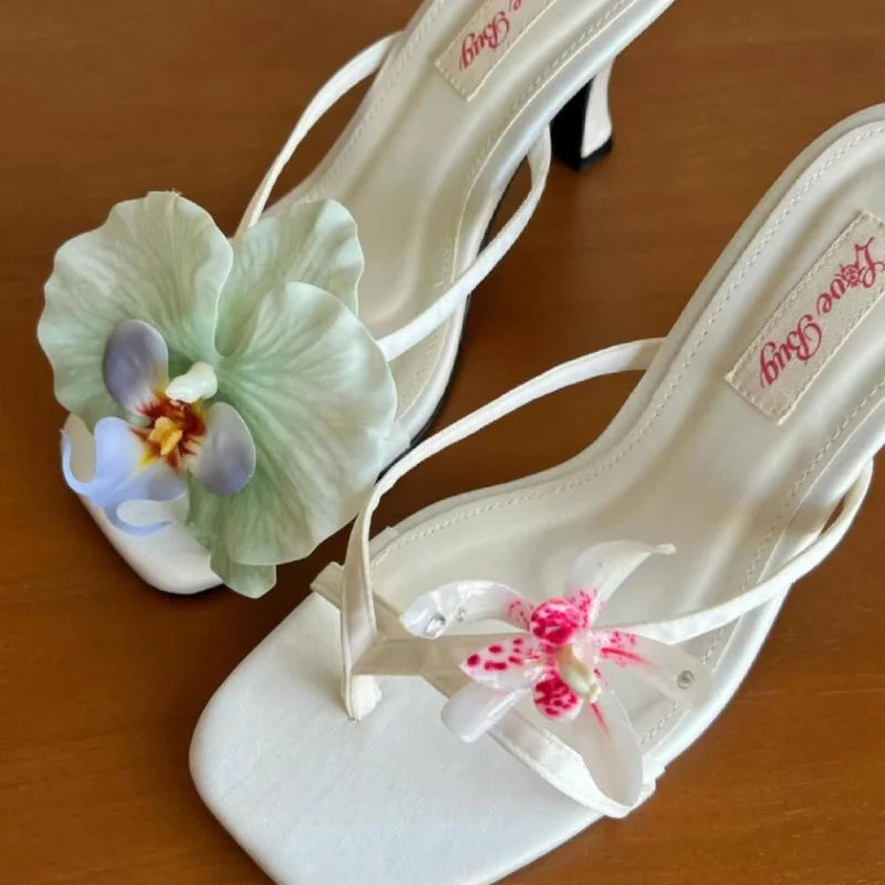Flower Ladies Sandals Brand Luxury New Summer Clip-toe Cool Travel Beach Slippers Convenient Comfortable Exquisite High Heels
