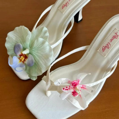 Flower Ladies Sandals Brand Luxury New Summer Clip-toe Cool Travel Beach Slippers Convenient Comfortable Exquisite High Heels