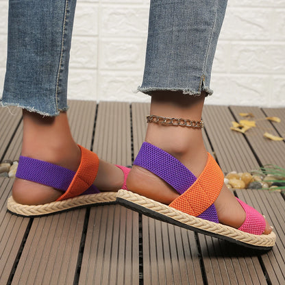 Women's fashion trend anti-slip wear-resistant multi-color matching elastic flat sandals
