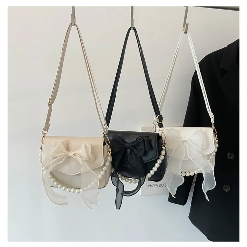 Black Ladies Shoulder Bag Korean Bow-Knot Fashion Top-Handle Bag Women Canvas Large Armpit Bag 2024 Designer New Handbags