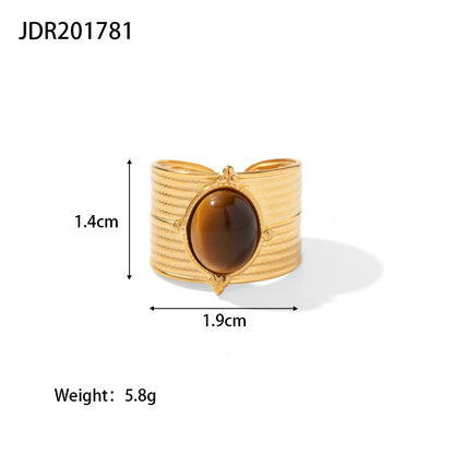 Youthway New Design Natural Stone Stainless Steel Ring Women Waterproof Stylish Golden Jewelry 2022 NEW Set