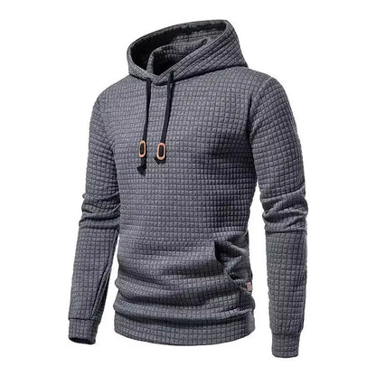 2024 new men's casual large pocket pullover, small checkered jacquard sweatshirt, checkered hoodie, fashionable sportswear