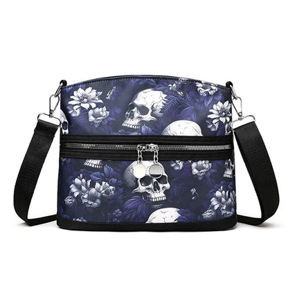 Fashion Flower Skull Pattern Crossbody Bags For Women, Large Capacity Casual Graffiti Shoulder Bag For Halloween Gift