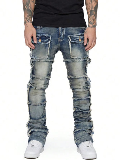 2025 New Men Ripped Stacked Jeans Distressed Slim Fit Skinny Straight Leg Jeans Fashion Hip Hop Denim Pants Casual Streetwear