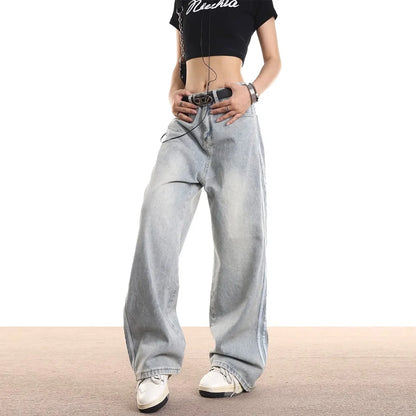 Vintage Striped Jeans Women's Loose-Fit American Style Spring Autumn New Straight-Leg Long Pants Trendy Brand Casual Wear