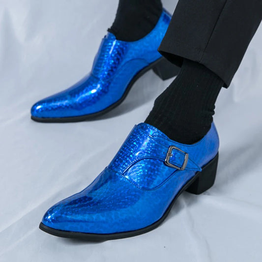 New Fashion Blue Gold Silp On Monk Strap Shoes For Men Casual Comfort Loafers Formal Dress Wedding Footwear Zapatillas Hombre