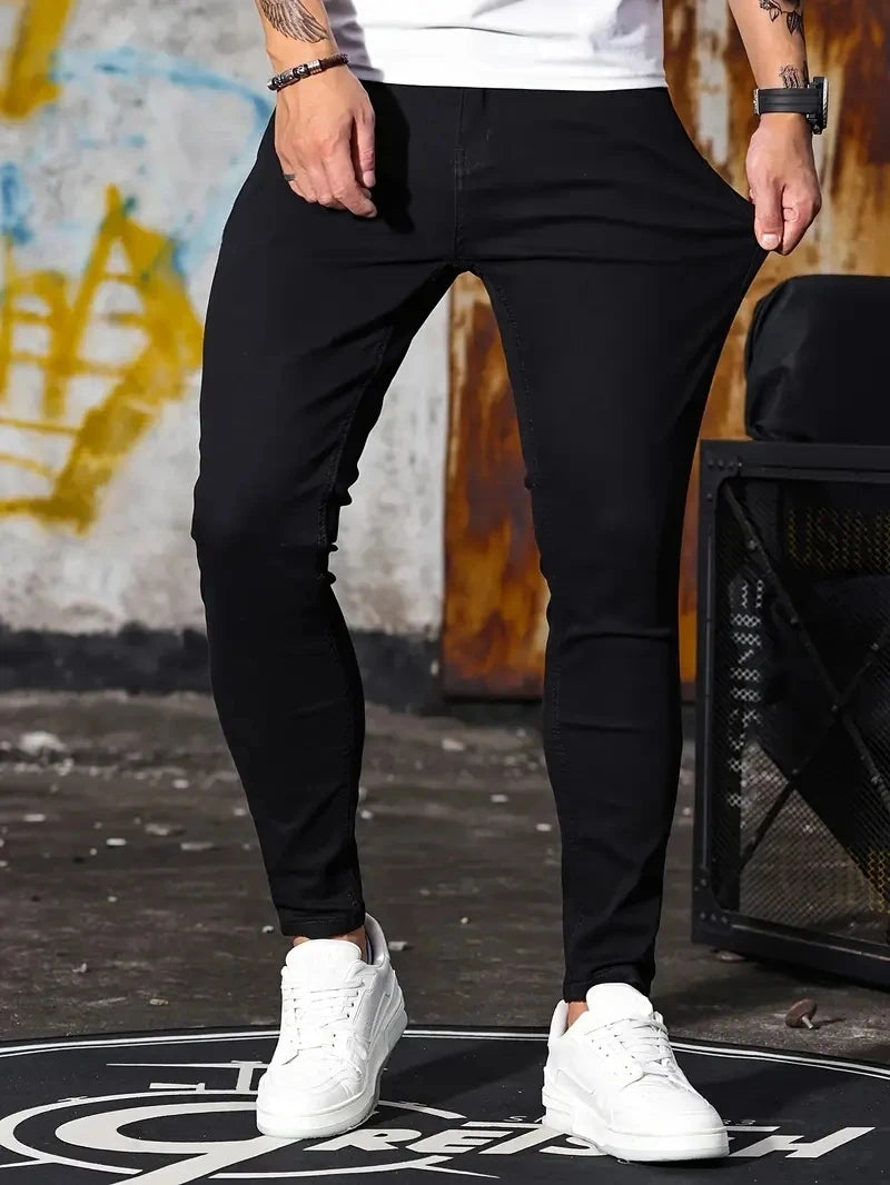 Men Jeans Skyblue Black Zipper Stretch Jeans Casual Slim Fit Trousers Male Plus Size Pencil Pants Denim Skinny Jeans for Men