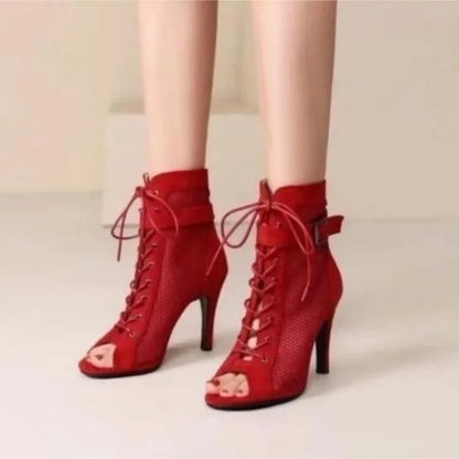 New Noble High Quality Jazz Dance Shoes for Women's Sexy Red  Heels Ankle Boots Peep Toe Zipper Indoor Dancing  Sandals