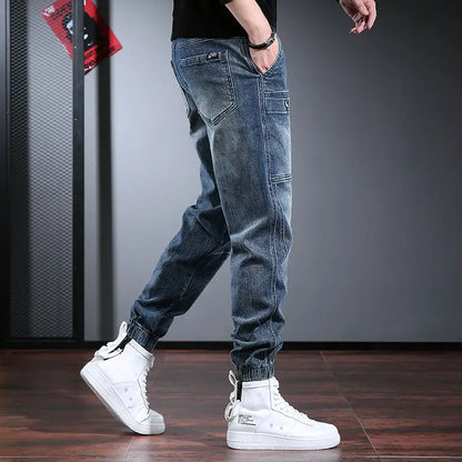 Korean Retro Workwear Jeans Men's Autumn Thin Casual Wear-Resistant Straight Leg Pants With Multiple Pockets Long Pants