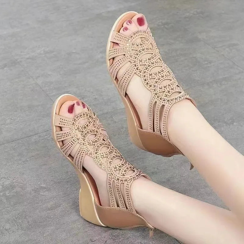 Summer New Soft Leather Roman Sandals Women  Soft Sole Outwear Women's Wedge Shoes Fashion Casual Designer Shoe Ladies