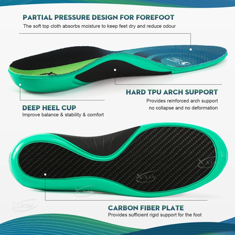 【Xxin】Carbon Fiber Insole Orthopedic Arch Support Shoe Insoles Pad Running Sport Shoe Insert Cushion Size37-46