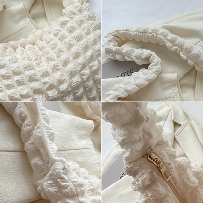 Women Plaid Quilted Large Capacity Tote Bag Crossbody Bag Solid Color Shoulder Bag Cute Pleated Bubbles Embroidered Satchel Bags