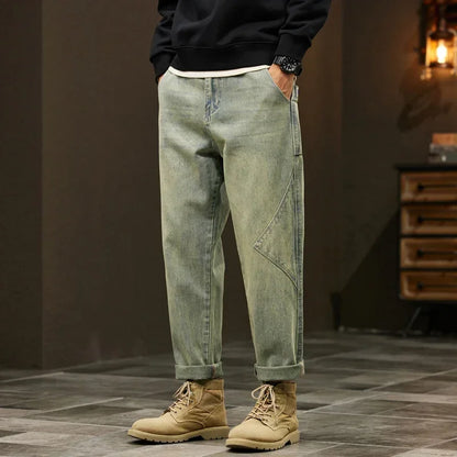 Jeans Men Loose Fit Retro Blue 2024 Spring Wide Leg Pants Denim Trousers Korean Style Fashion Side Pocket Male Baggy Pants