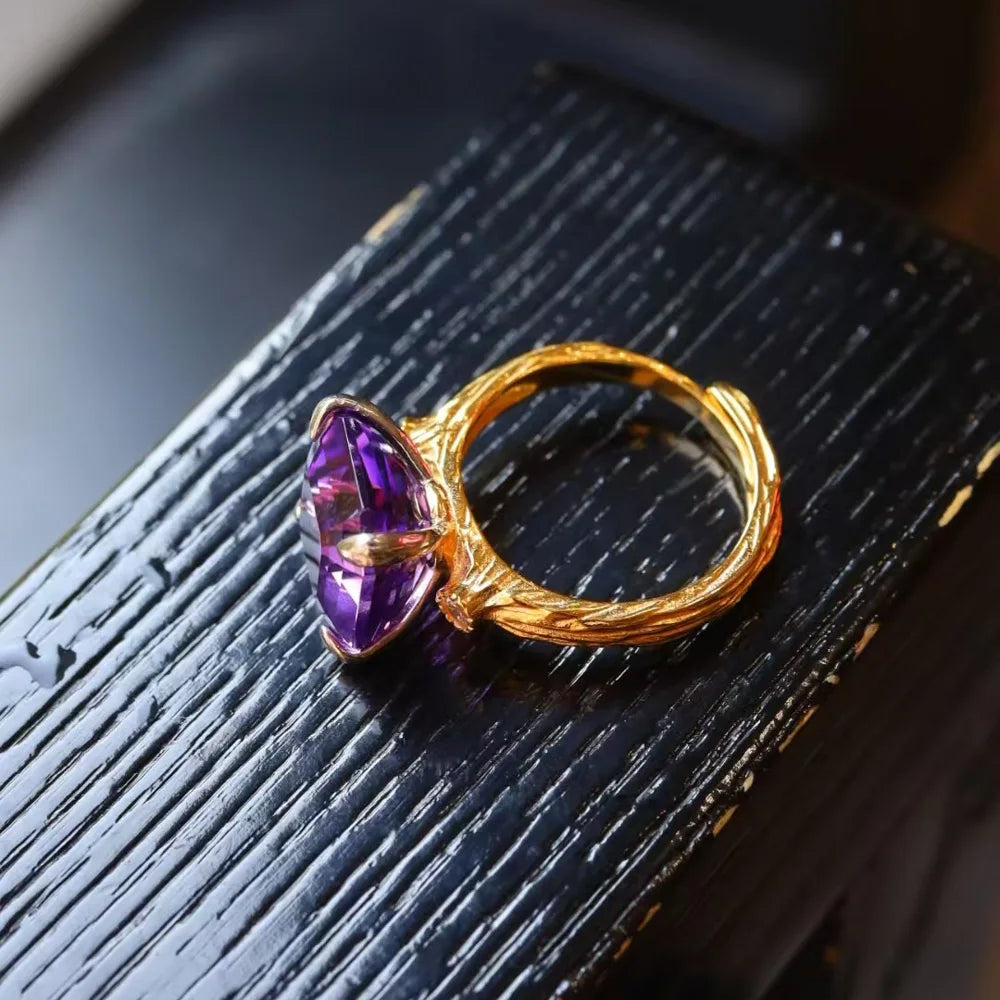Trendy Natural Amethyst 925 Silver Ring Asscher Gemstone 11mm for Women Jewelry Gift,Elegant Gemstone Engagement Party Band