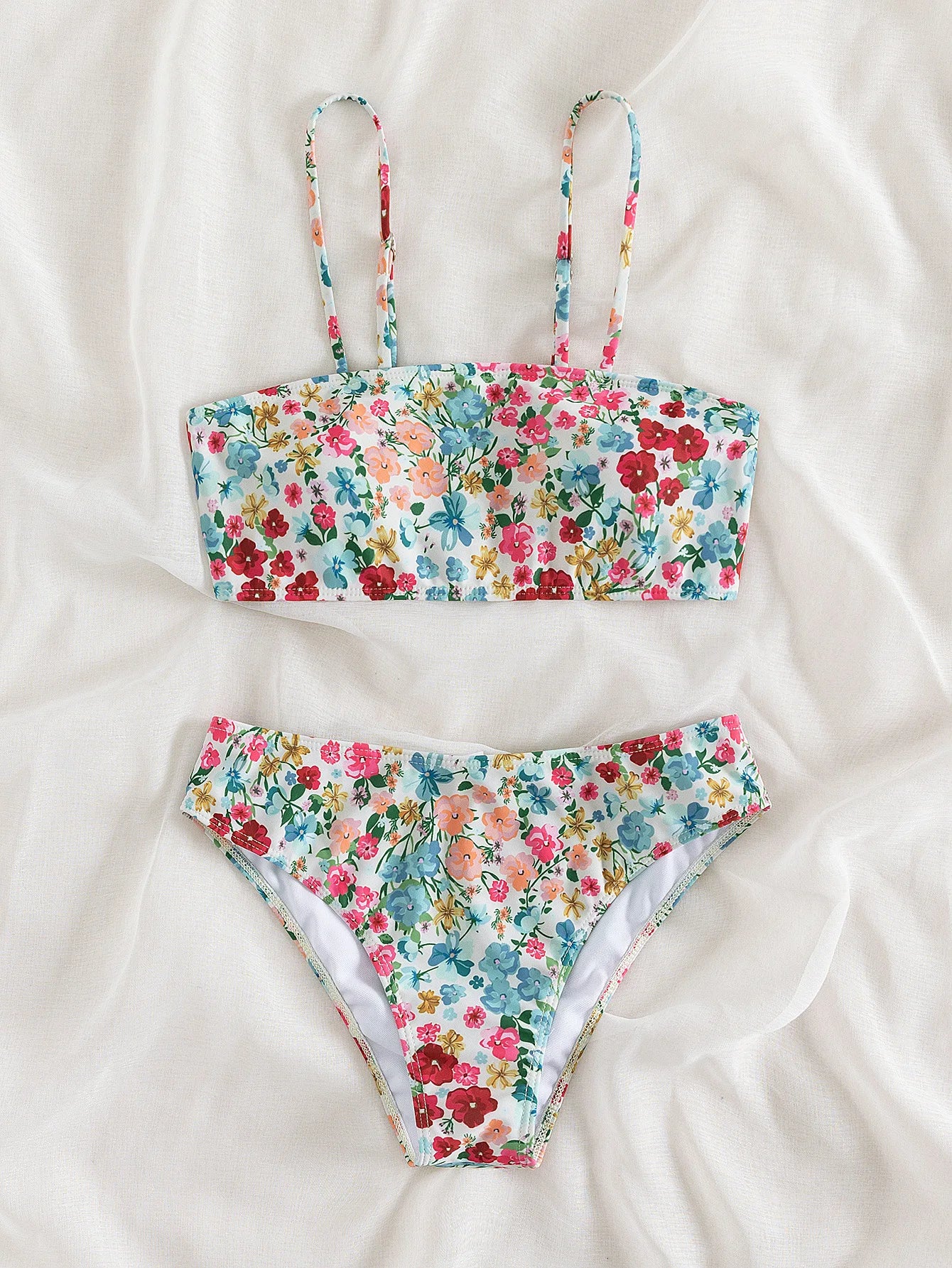 Floral Print Bandeau Bikini Set Off Shoulder Push Up Swimsuit Women Tube Top Bikinis Knot Swimwear  Sexy Summer Bathing Suit