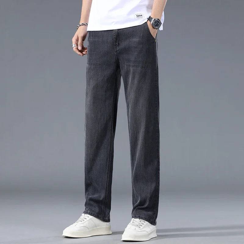 Lyocell Business Jeans Men's Spring Thin Casual Straight Fashion Loose Brand Pants Comfortable Male Denim Trousers