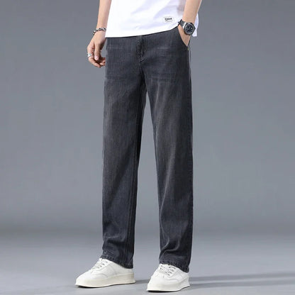 Lyocell Business Jeans Men's Spring Thin Casual Straight Fashion Loose Brand Pants Comfortable Male Denim Trousers
